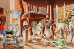 Meeting in the dining room. Watercolor on paper. 18.5x10.5 inches.