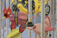 Three of my birds. Acrylic on canvas. 60x48 inches. 2025.