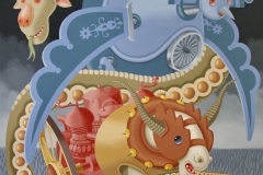 Composition with a bluebird. Acrylic on canvas. 44x36 inches. 2025.